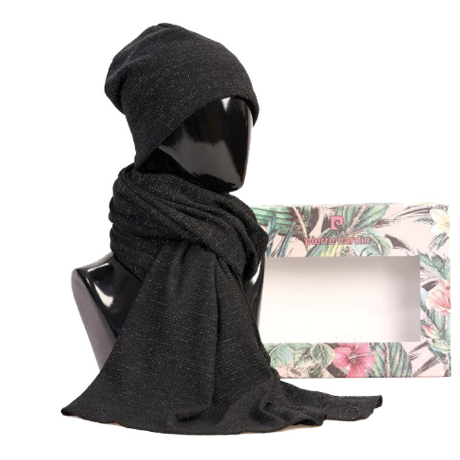 Set poklon ženski kapa i šal Pierre Cardin 1085 crni Cijena