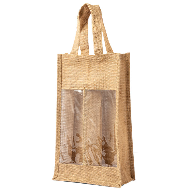 Vrećice za 2 vinske boce juta 20x34.5x10cm Makito 3481s dva prozorčića Cijena