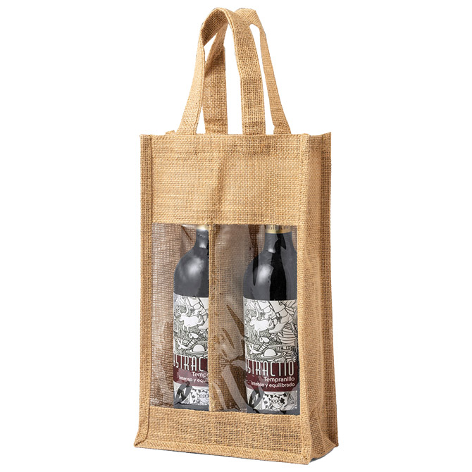 Vrećice za 2 vinske boce juta 20x34.5x10cm Makito 3481s dva prozorčića Cijena