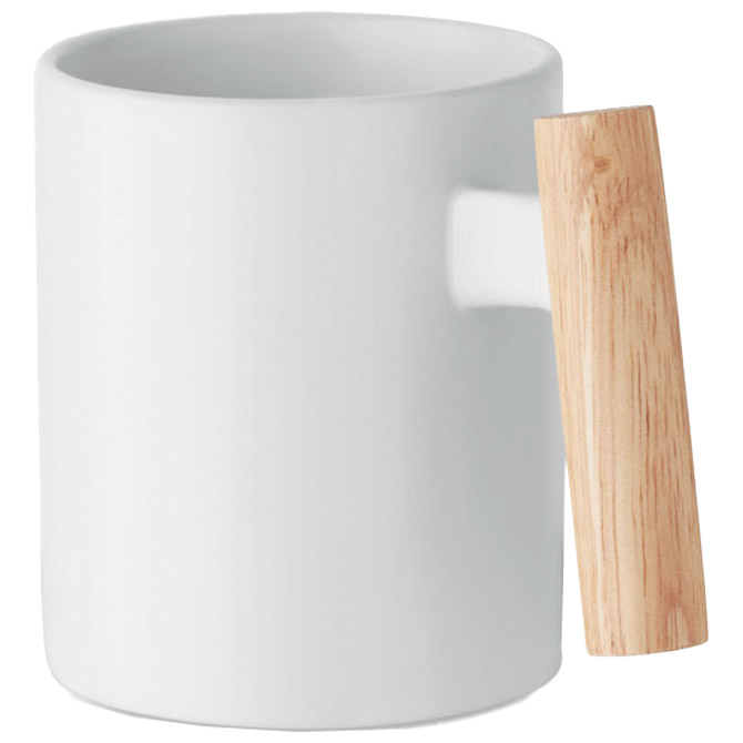 Šalica keramička 320ml Crenate sa drvenom drškom bijela Cijena