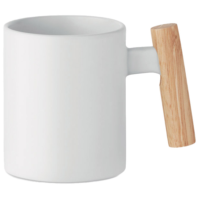 Šalica keramička 320ml Crenate sa drvenom drškom bijela Cijena