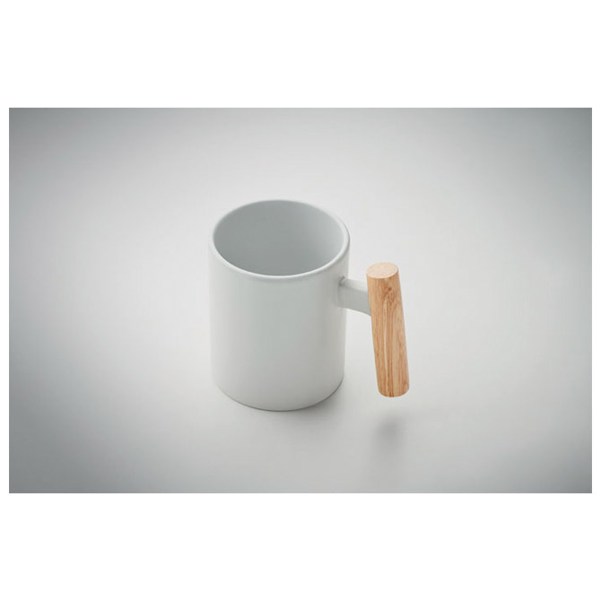 Šalica keramička 320ml Crenate sa drvenom drškom bijela Cijena