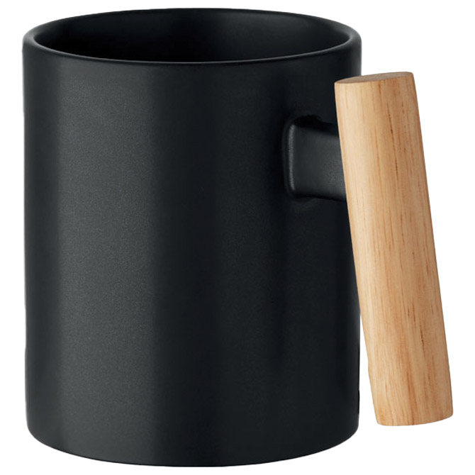 Šalica keramička 320ml Crenate sa drvenom drškom crna Cijena