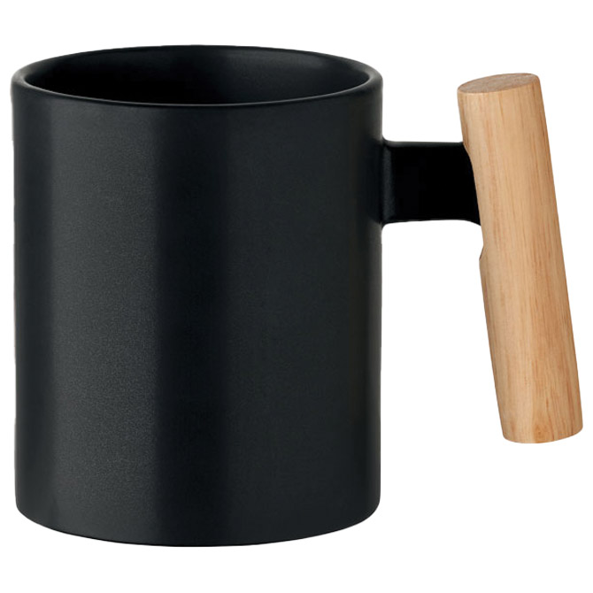 Šalica keramička 320ml Crenate sa drvenom drškom crna Cijena