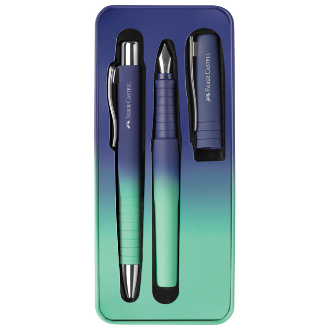 Garnitura olovka kemijska+nalivpero Poly Flow u met.kut. Faber Castell 241055 tirkizno-plava Cijena