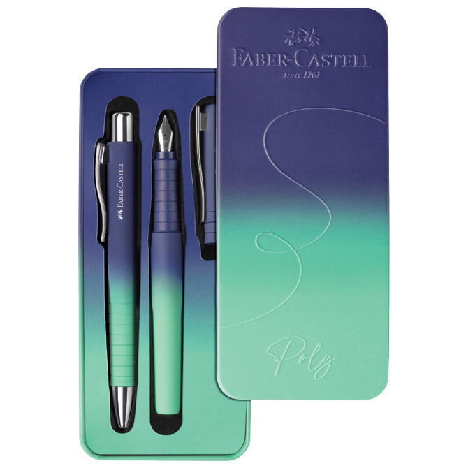 Garnitura olovka kemijska+nalivpero Poly Flow u met.kut. Faber Castell 241055 tirkizno-plava Cijena