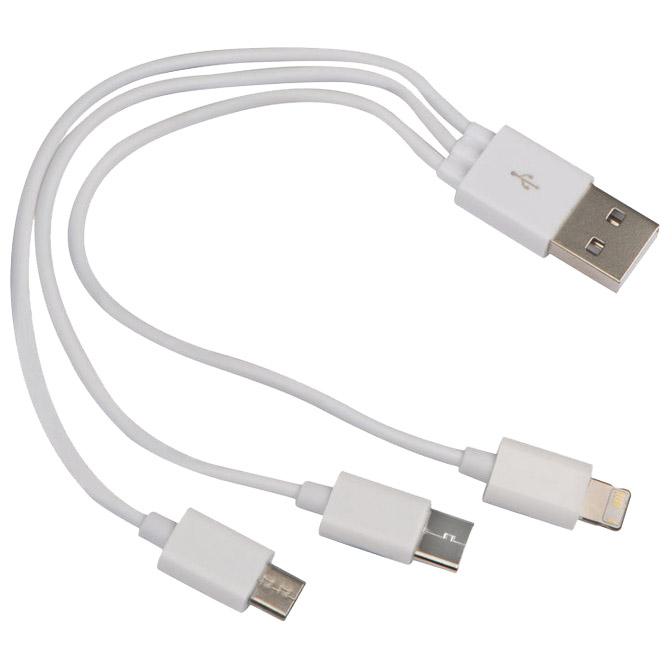 Kabel 3-u-1 za punjenje USB,micro USB na USB-C i iOS 30cm Macma 2078403 bijeli u kutiji Cijena