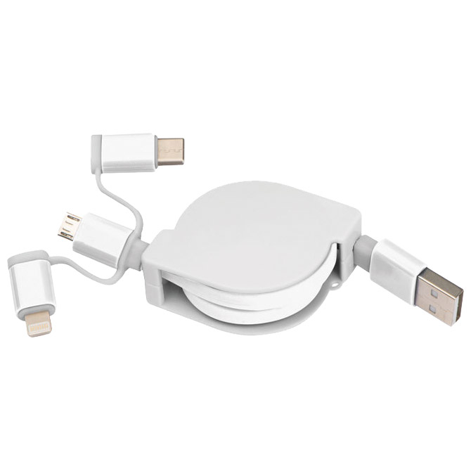 Kabel za punjenje uvlačni USB sa 3 konektora Macma 2165206 bijeli Cijena