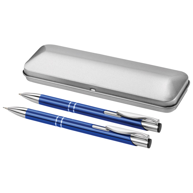 Garnitura olovka kemijska+olovka tehnička u metalnoj kutiji plava Cijena