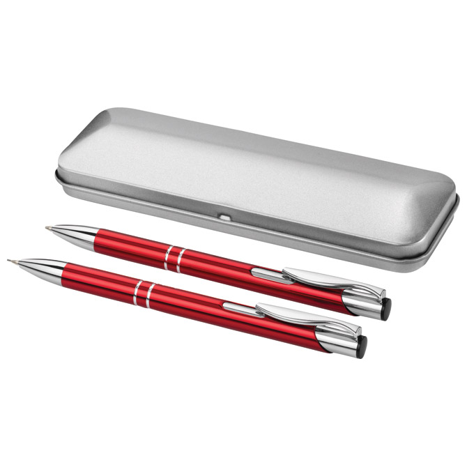 Garnitura olovka kemijska+olovka tehnička u metalnoj kutiji crvena!! Cijena