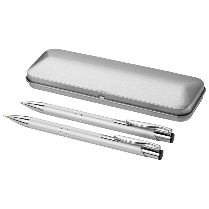 Garnitura olovka kemijska+olovka tehnička u metalnoj kutiji srebrna Cijena