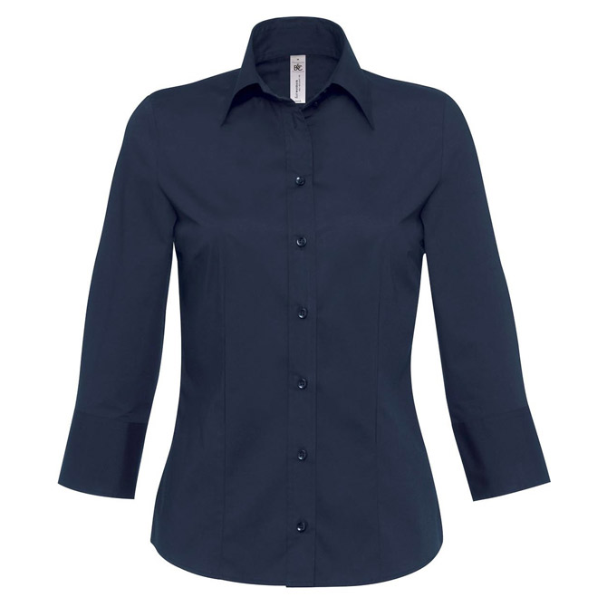 Košulja ženska 3/4 rukavi B&C Milano 135g tamno plava XS!! Cijena